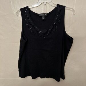venezia Womens Plus 26 Black Tank Top With Sequins